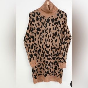 Tan leopard print cutout turtleneck sweater dress. New with tag.